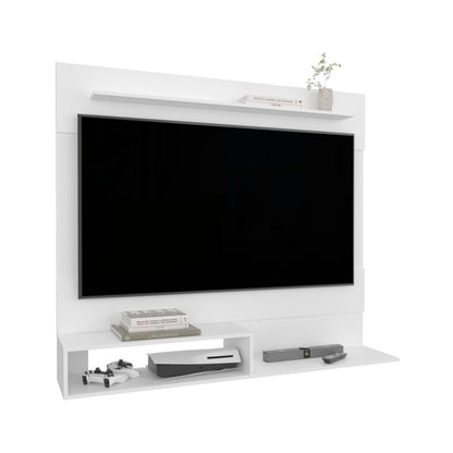 White Modern TV Stand with Shelves - 12.4 x 55" for Living Room