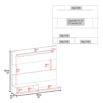 White Modern TV Stand with Shelves - 12.4 x 55" for Living Room