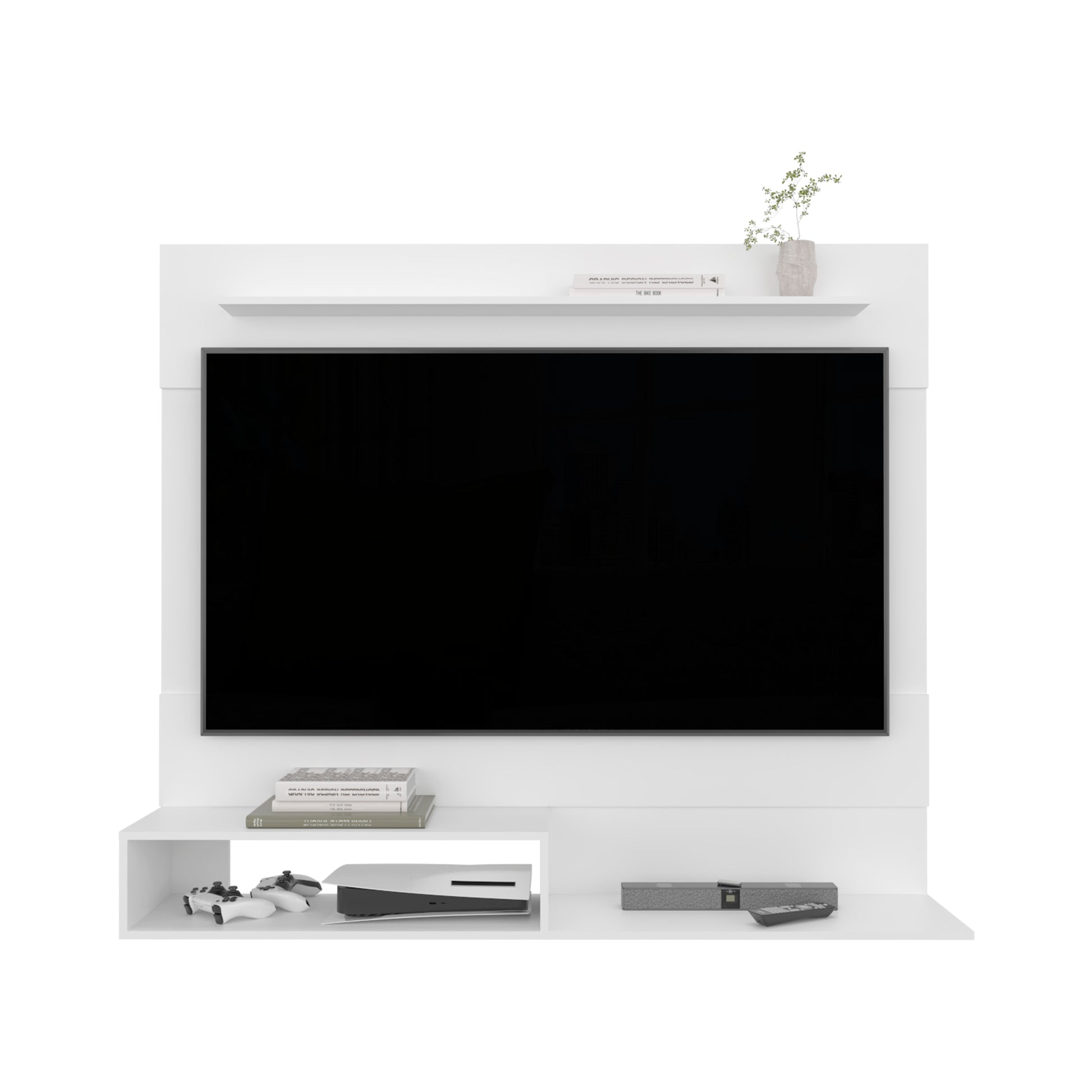 White Modern TV Stand with Shelves - 12.4 x 55" for Living Room