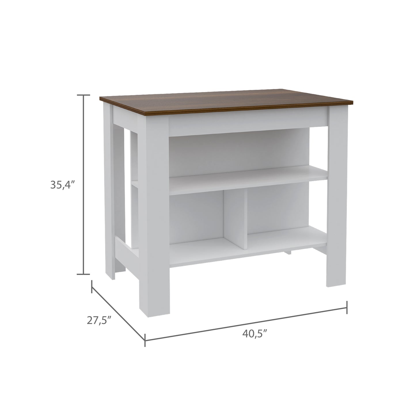 Multicolor Particle Board Kitchen Island with Three Storage Shelves