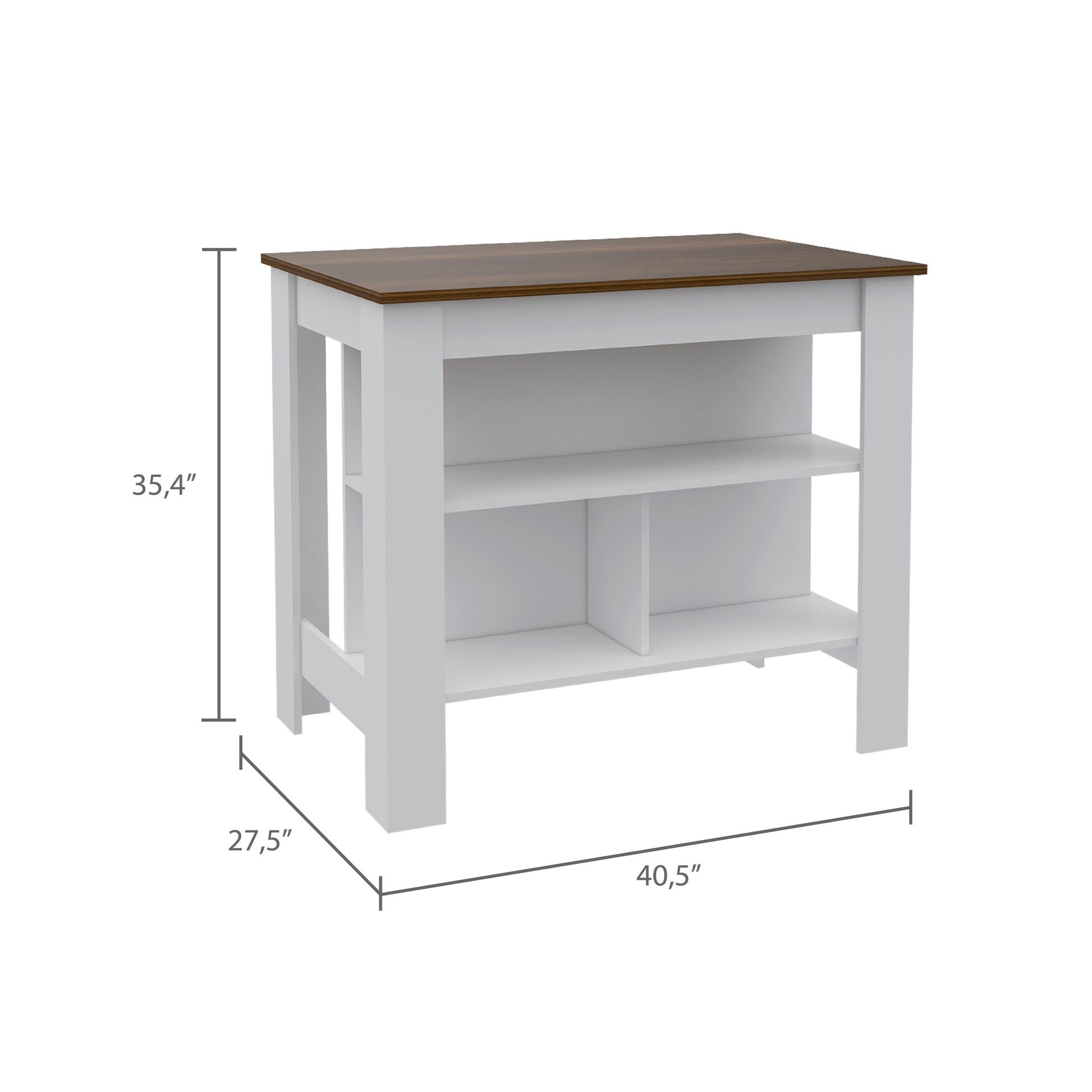 Multicolor Particle Board Kitchen Island with Three Storage Shelves