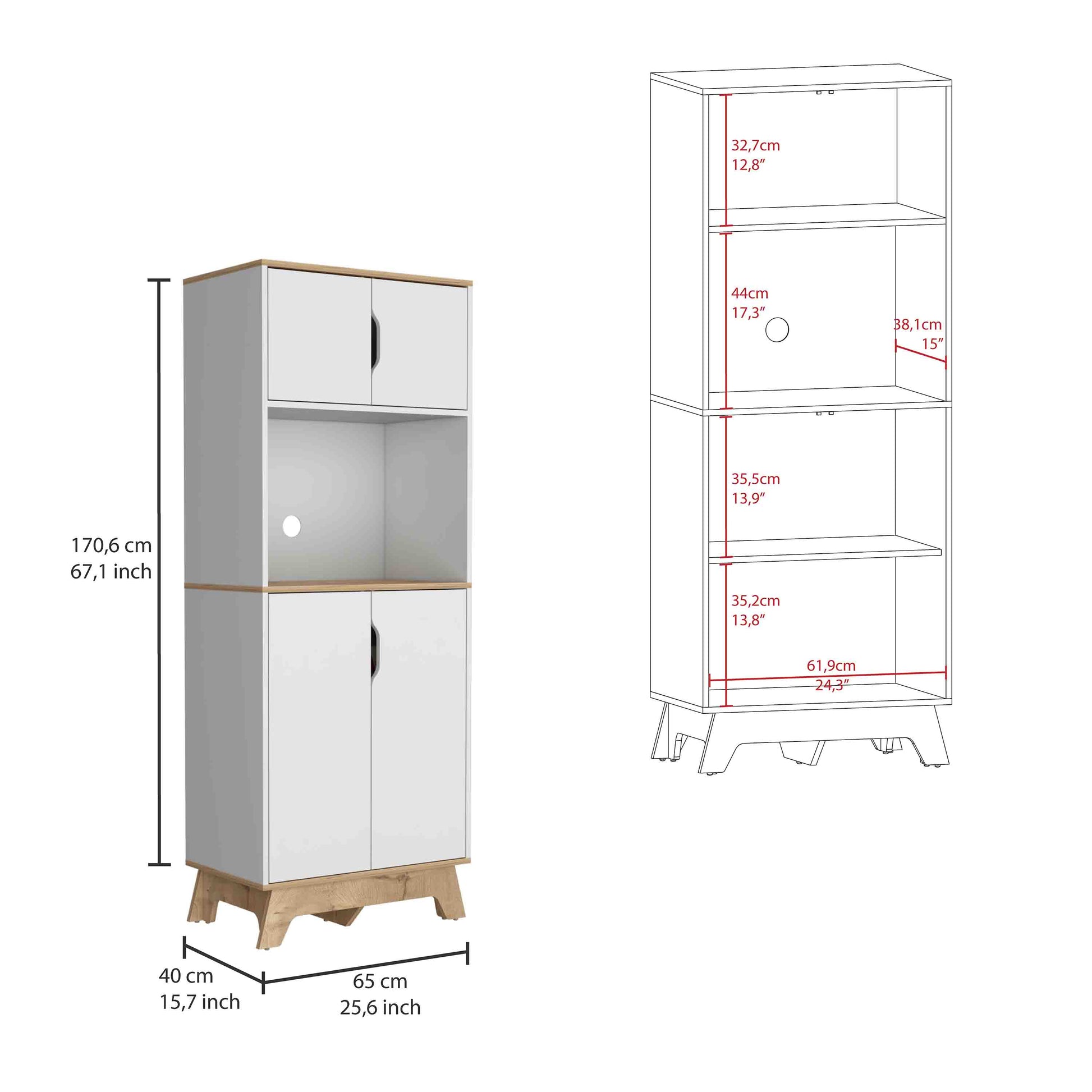 Multicolor Kitchen Cabinet with Shelves - 25.6"W x 15.8"D x 67.2"H