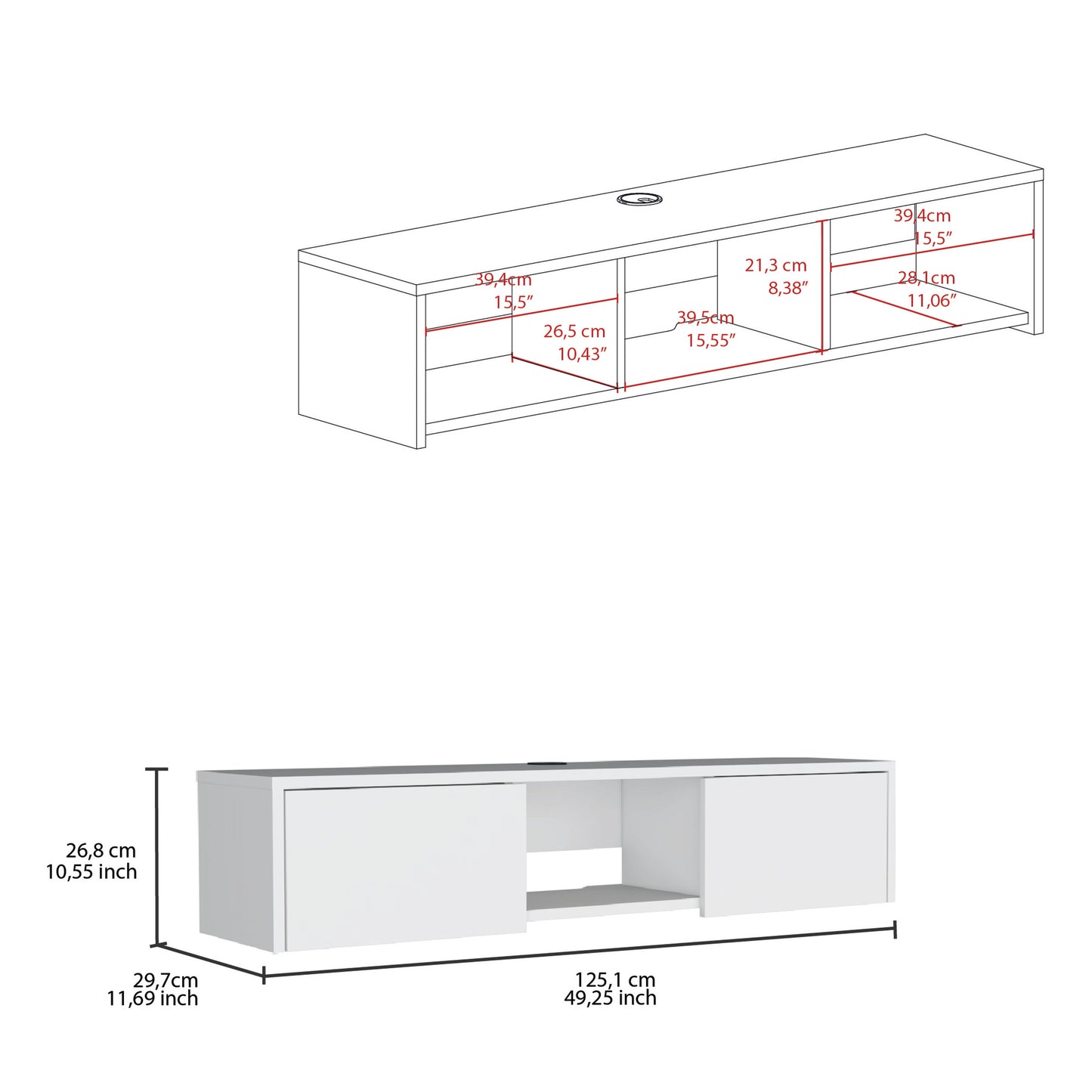 White Engineered Wood TV Stand - 50-59 Inch TV for Living Room