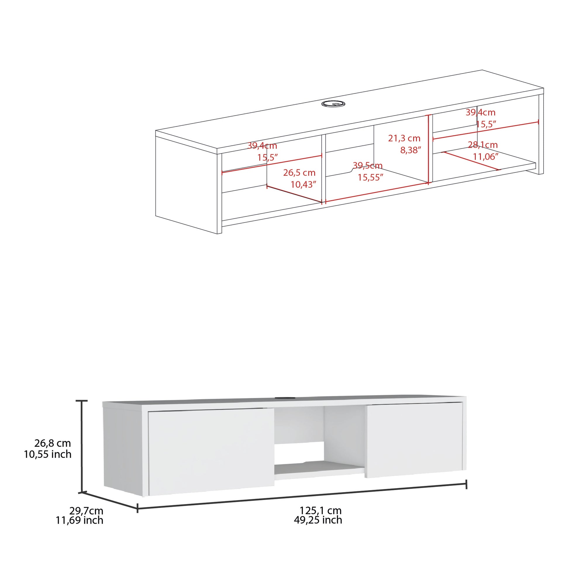 White Engineered Wood TV Stand - 50-59 Inch TV for Living Room