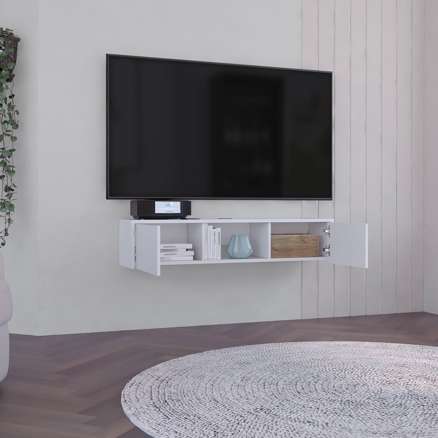 White Engineered Wood TV Stand - 50-59 Inch TV for Living Room