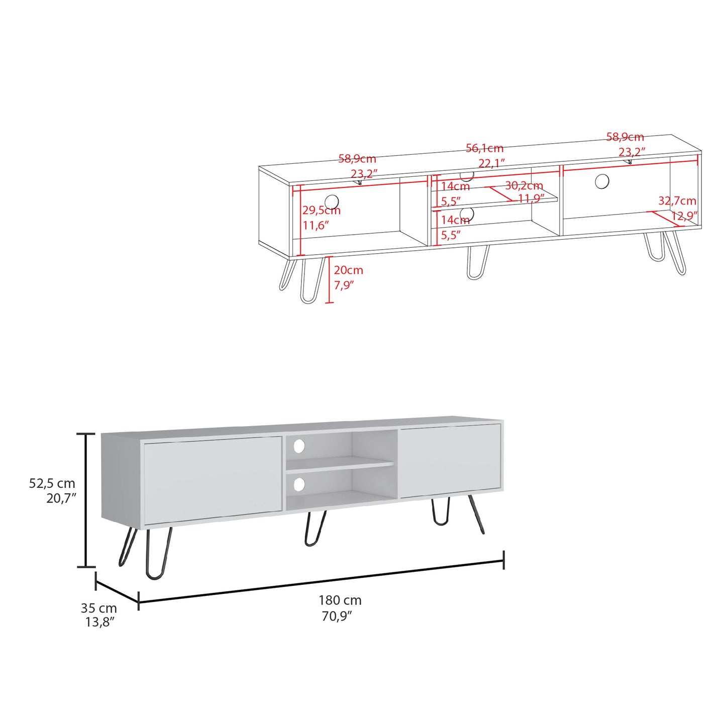 Vassel TV Stand - White, 55" Storage Unit