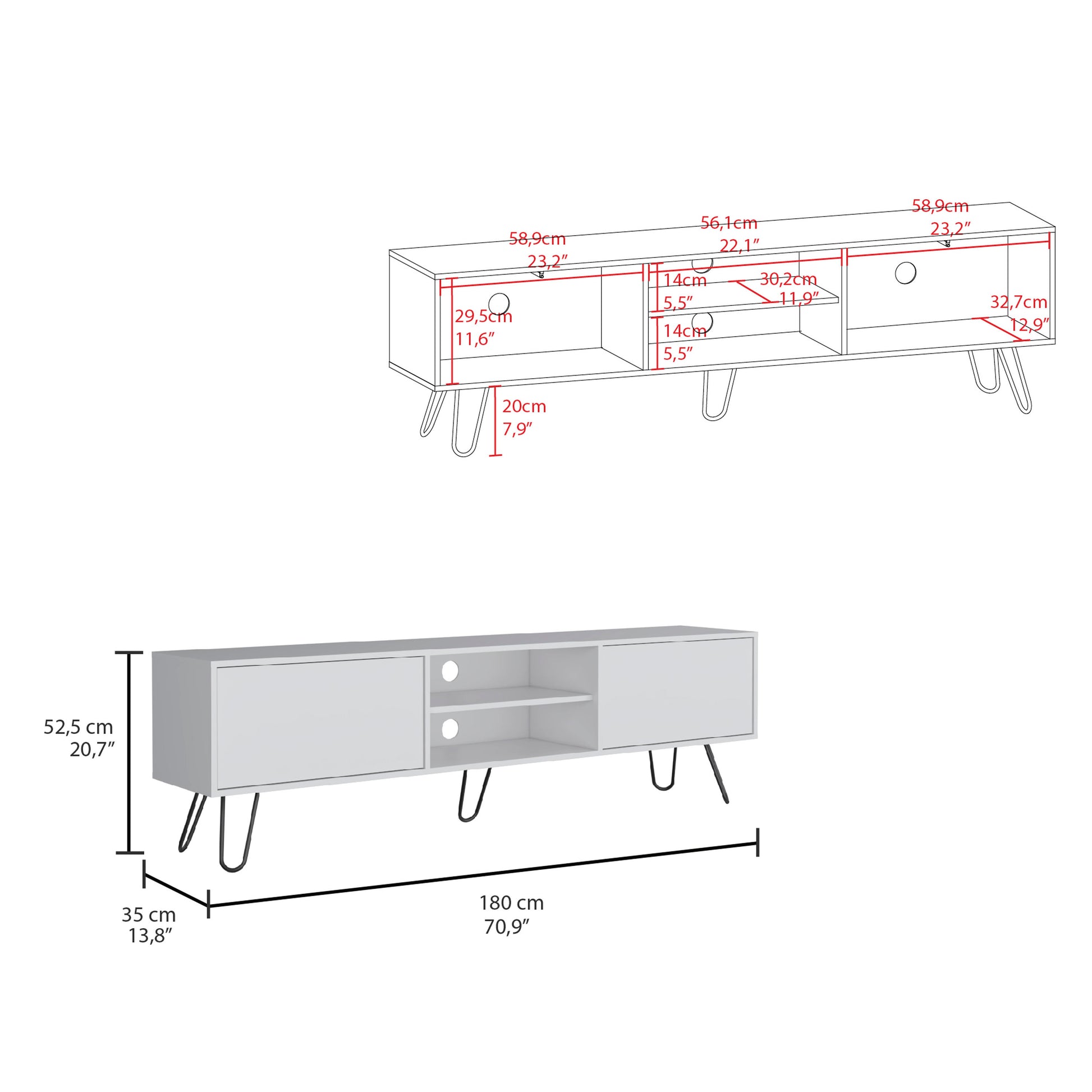 Vassel TV Stand - White, 55" Storage Unit