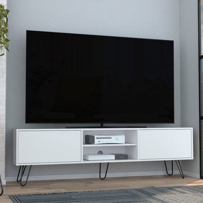 Vassel TV Stand, Entertainment Unit with Hinged Drawers and Hairpin Legs