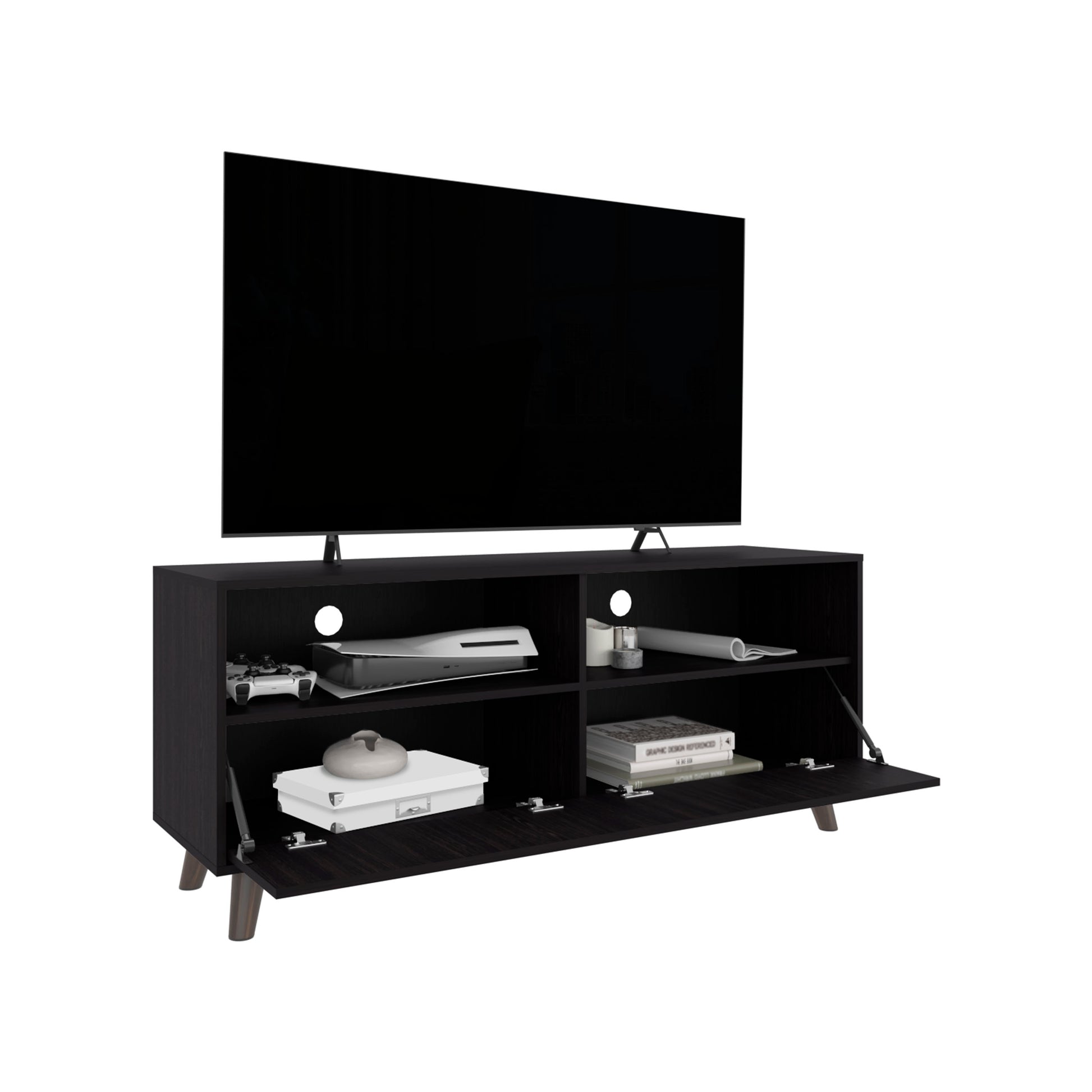 Black Modern TV Stand - Storage & Entertainment Center
