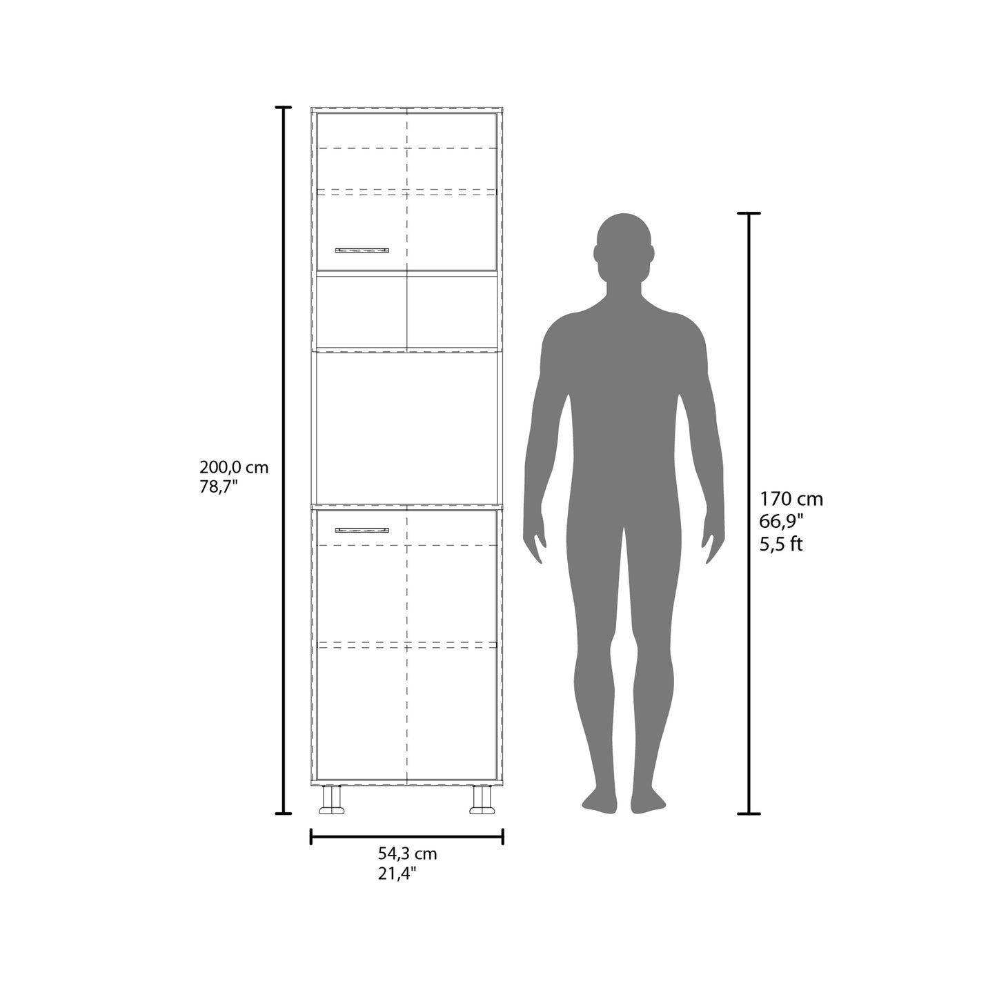 White Kitchen Pantry Cabinet - 19.7" W x 21.4" D x 78.7" H for Living Room