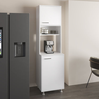 Antares Kitchen Pantry Cabinet With Two Doors, Open Middle Shelf And Upper Storage, White