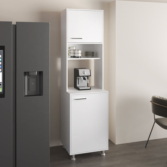 Antares Kitchen Pantry Cabinet With Two Doors, Open Middle Shelf And Upper Storage, White