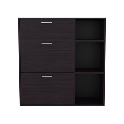 Black Shoe Storage Cabinet - 3 Shelves Entryway Rack for Living Room