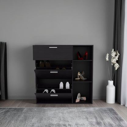 Black Shoe Storage Cabinet - 3 Shelves Entryway Rack for Living Room