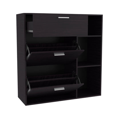 Black Shoe Storage Cabinet - 3 Shelves Entryway Rack for Living Room