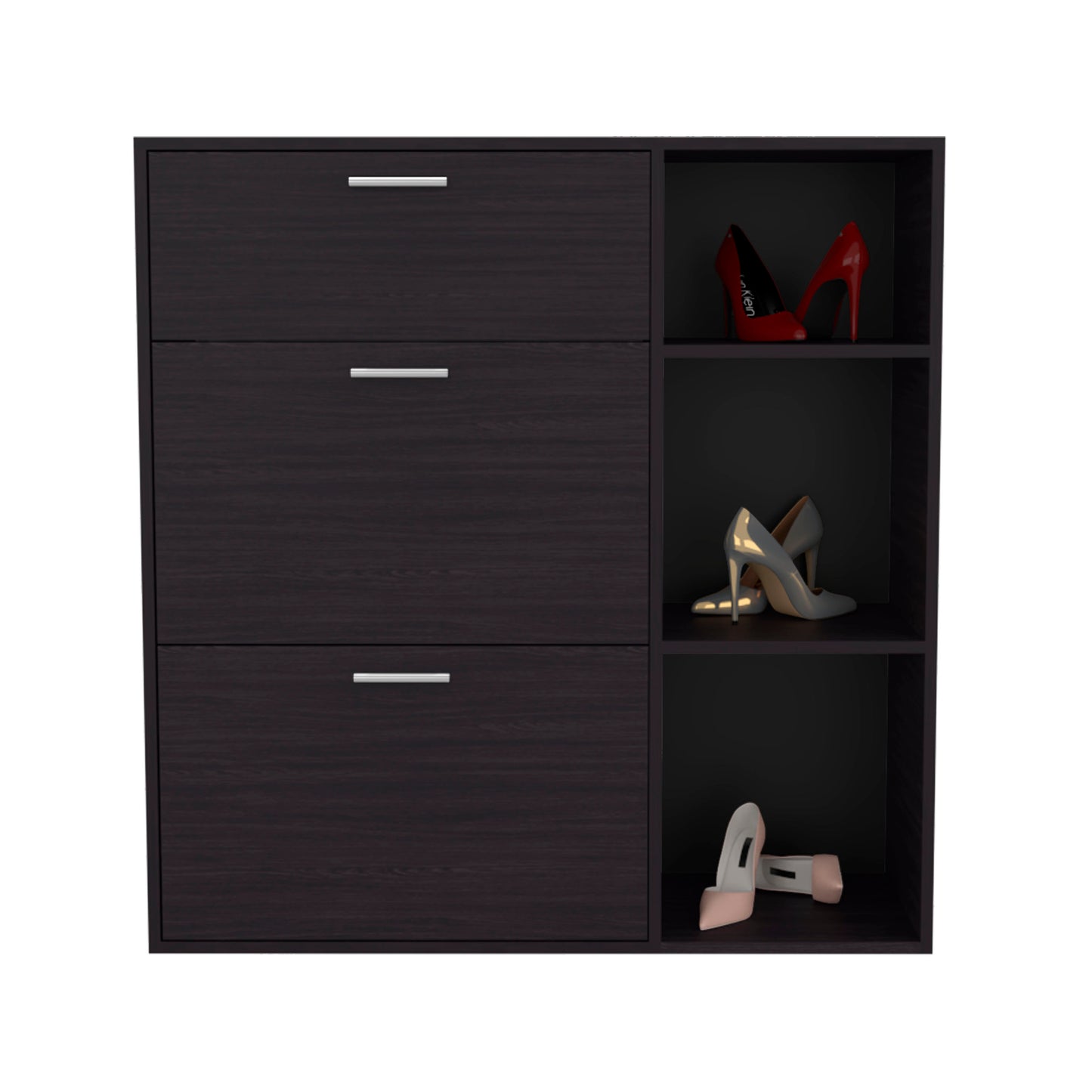 Black Shoe Storage Cabinet - 3 Shelves Entryway Rack for Living Room
