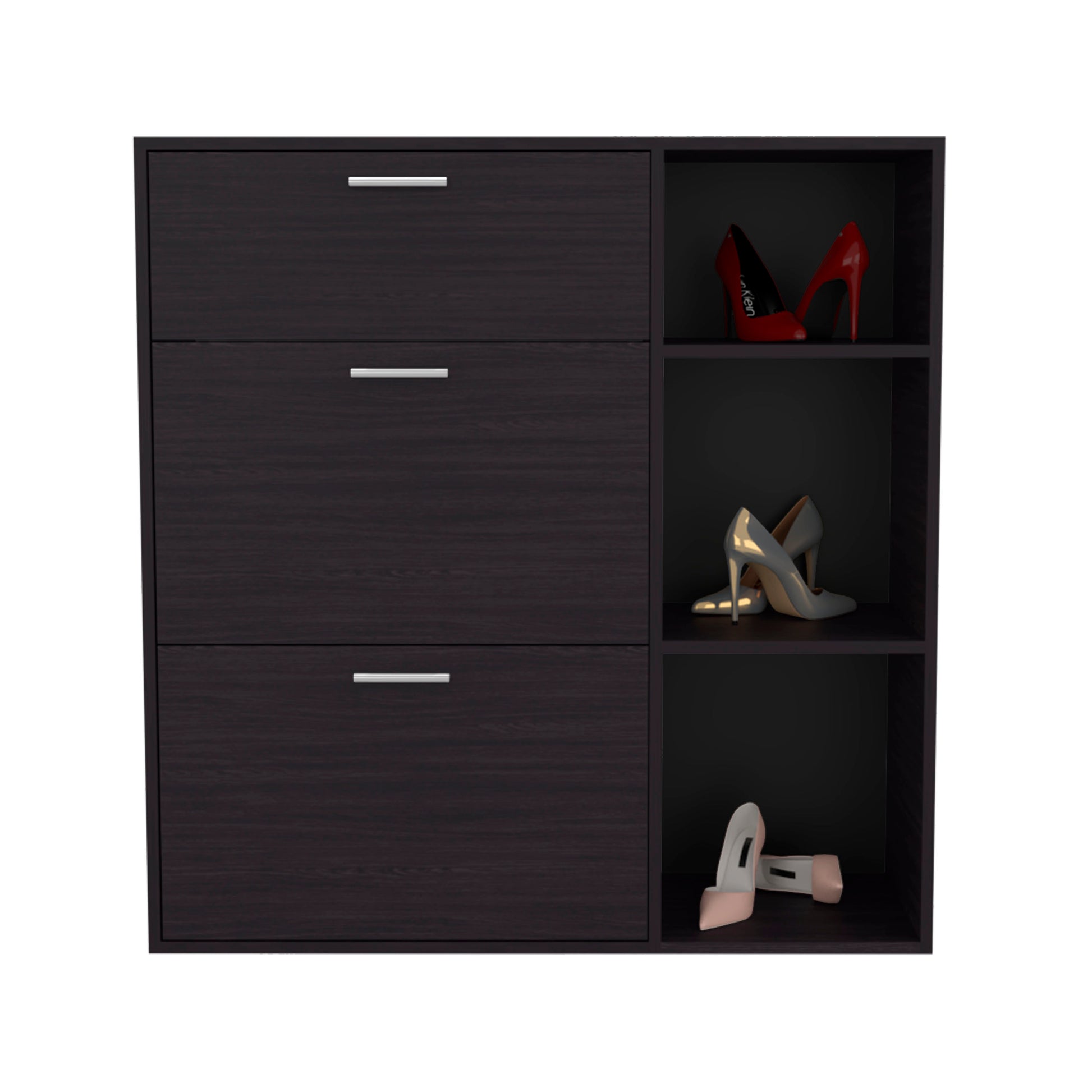 Black Shoe Storage Cabinet - 3 Shelves Entryway Rack for Living Room