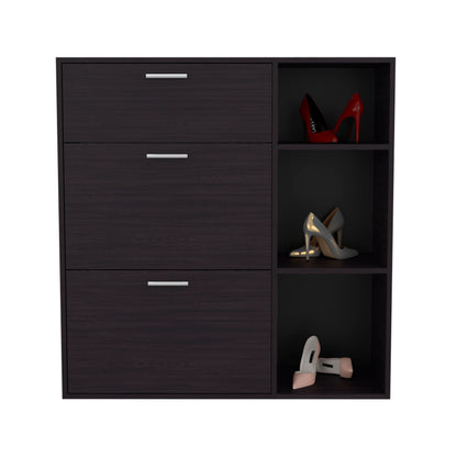 Black Shoe Storage Cabinet - 3 Shelves Entryway Rack for Living Room