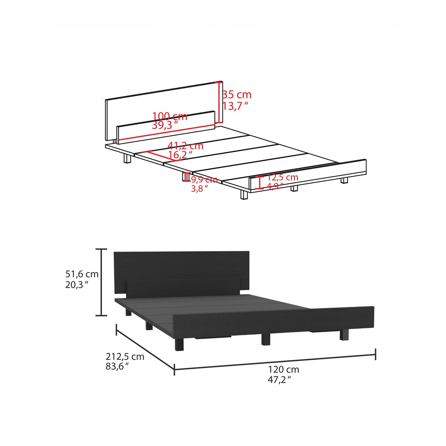 Twin Black Bed Base with Storage Cabinet for Bedroom