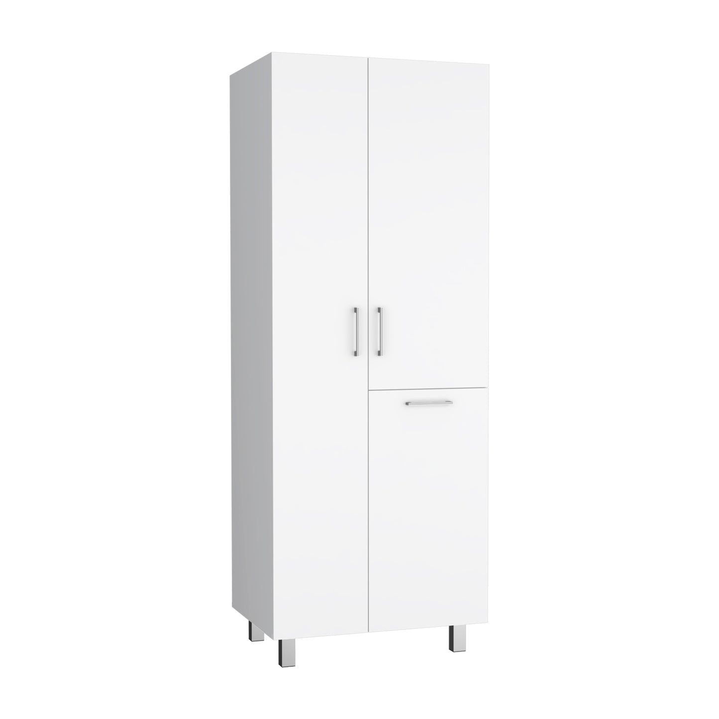 Iris 71" High Two-Door Broom Closet With Hamper, Four Shelves, Hangers, Storage Closet, Pantry Cabinet