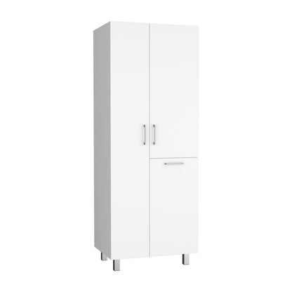 Iris 71" High Two-Door Broom Closet With Hamper, Four Shelves, Hangers, Storage Closet, Pantry Cabinet