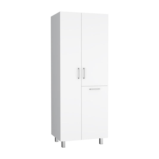 Iris 71" High Two-Door Broom Closet With Hamper, Four Shelves, Hangers, Storage Closet, Pantry Cabinet