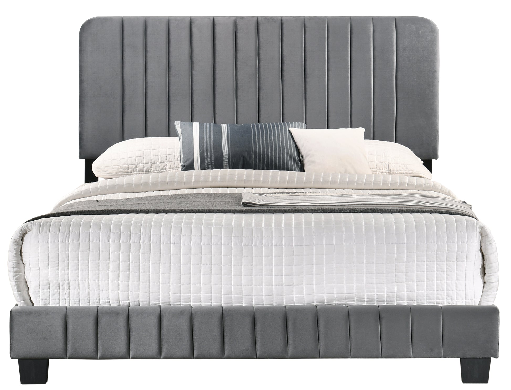 Stylish Contemporary Gray King Bed - Velvet Frame