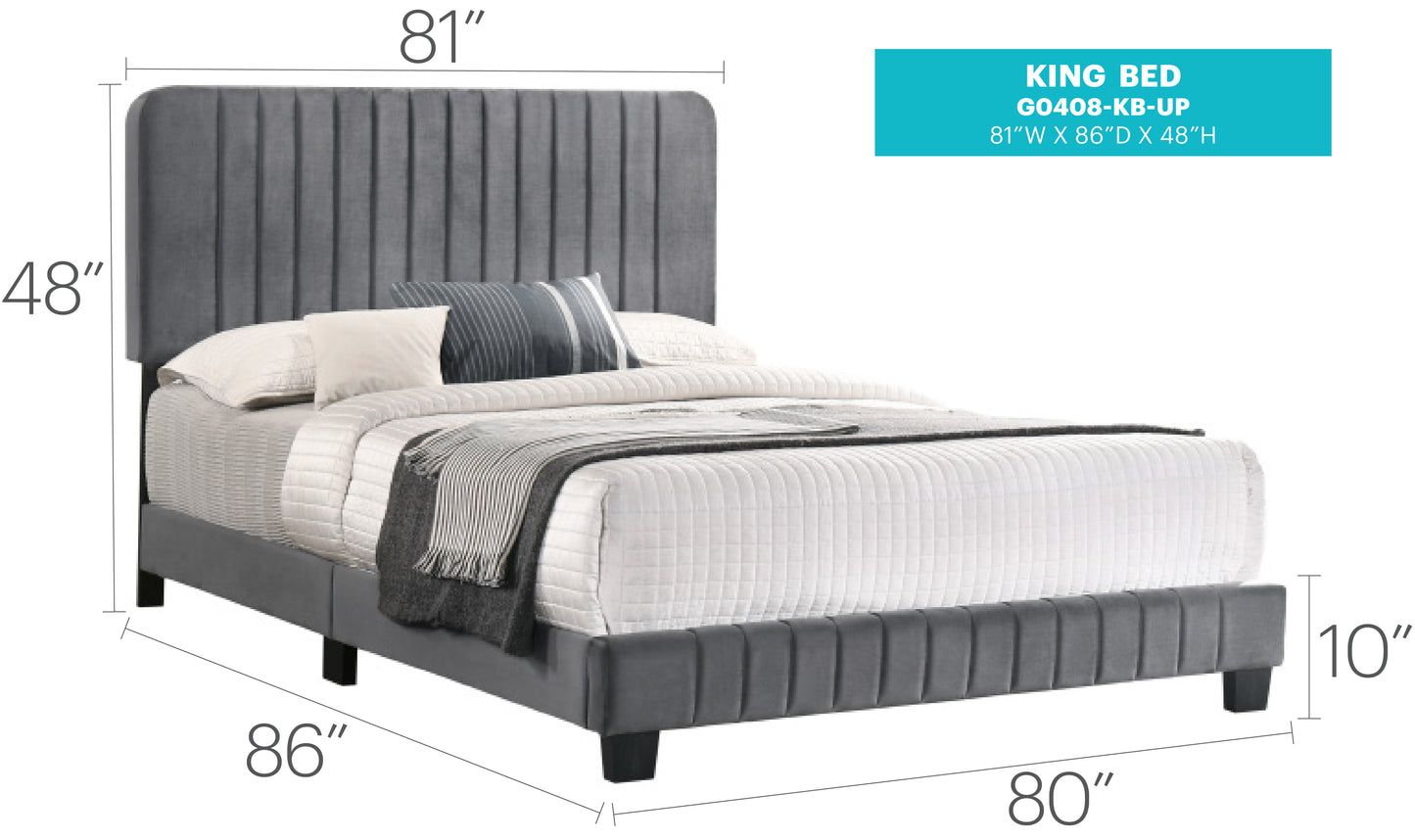 Stylish Contemporary Gray King Bed - Velvet Frame
