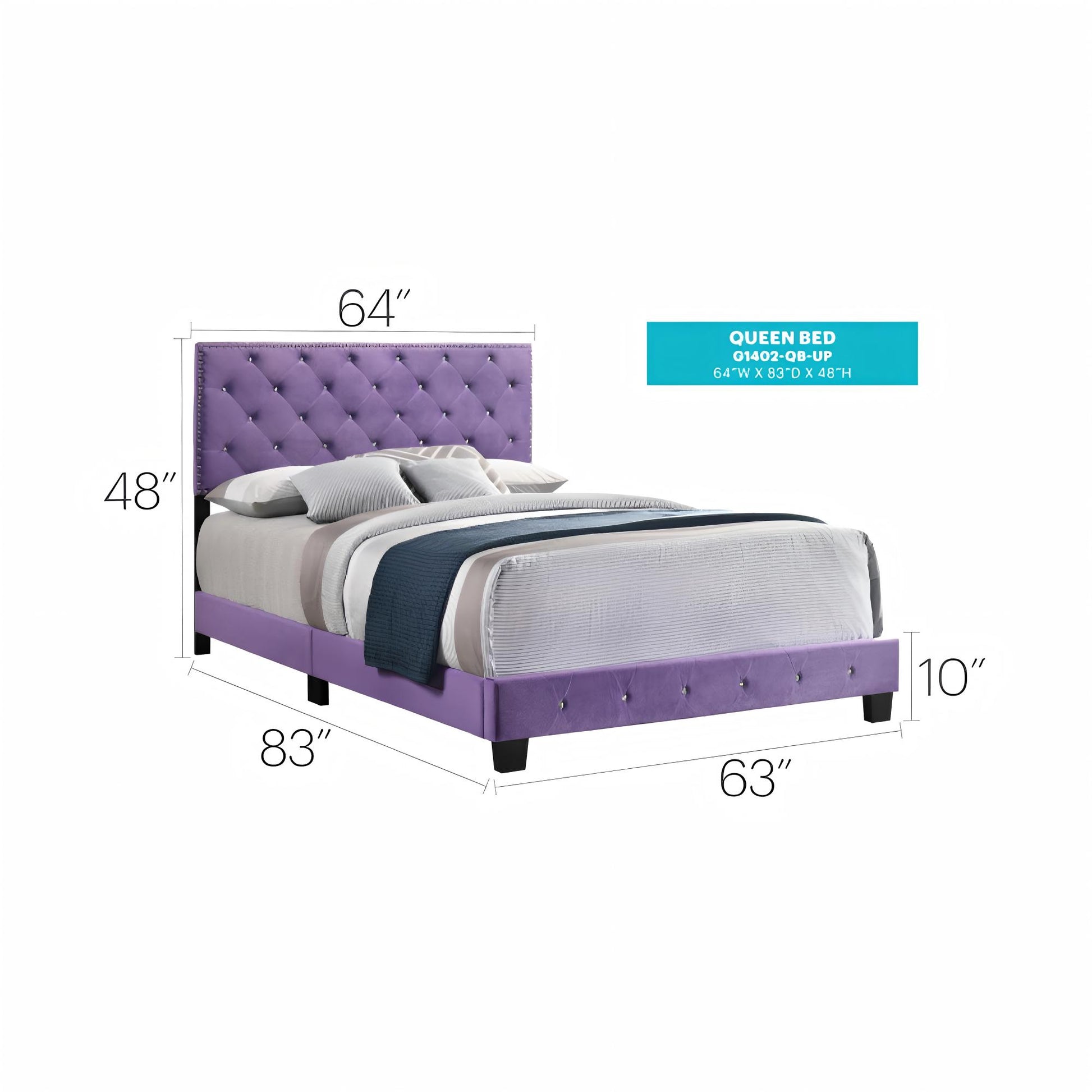 Queen Velvet Purple Bed Frame - 64"W x 83"D