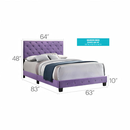 Queen Velvet Purple Bed Frame - 64"W x 83"D