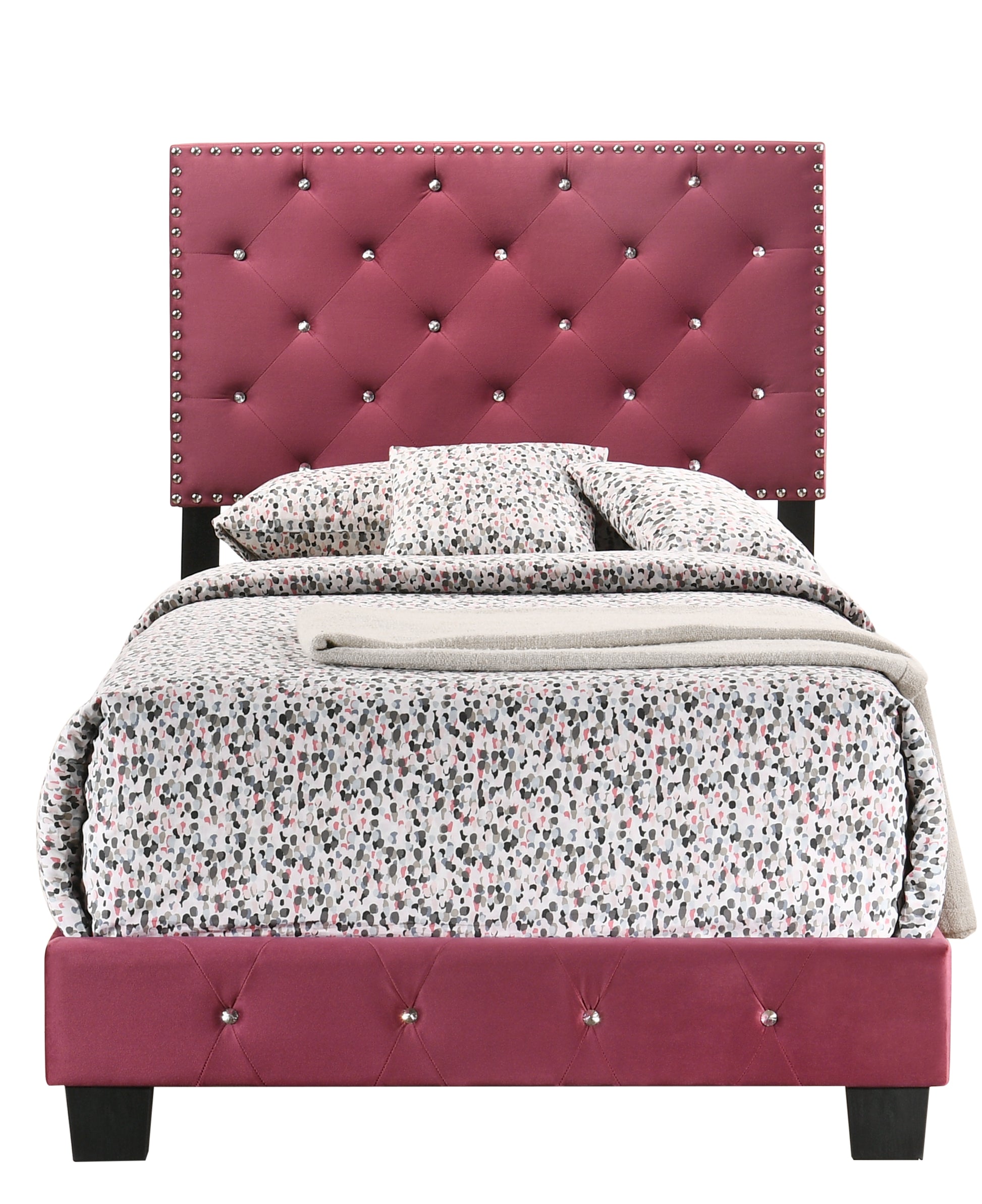 Twin Velvet Bed Cherry Finish - 47" x 42" x 77"