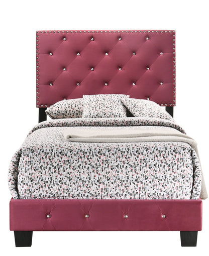 Twin Velvet Bed Cherry Finish - 47" x 42" x 77"
