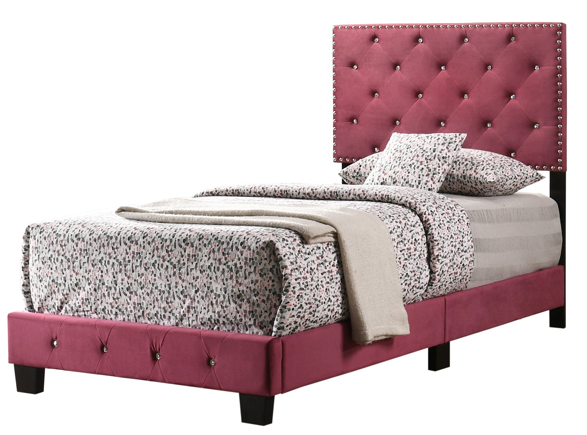 Twin Velvet Bed Cherry Finish - 47" x 42" x 77"