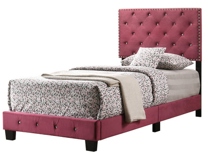 Twin Velvet Bed Cherry Finish - 47" x 42" x 77"