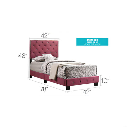 Twin Velvet Bed Cherry Finish - 47" x 42" x 77"