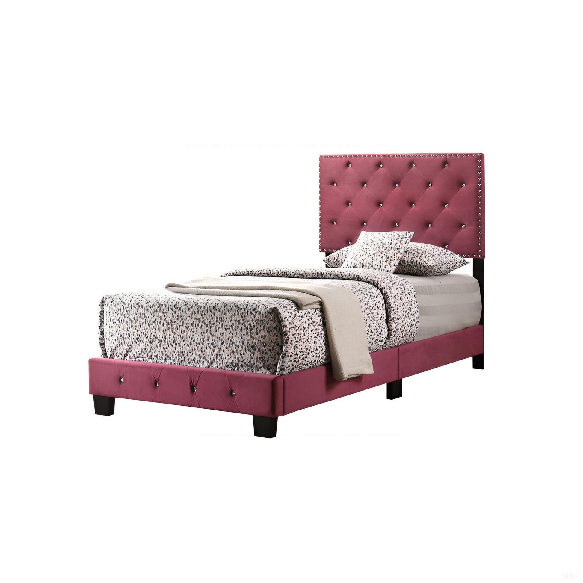 Twin Velvet Bed Cherry Finish - 47" x 42" x 77"