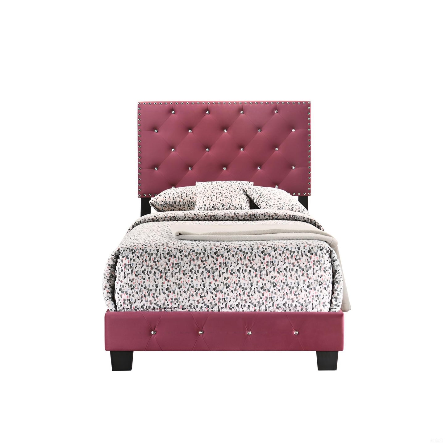 Twin Velvet Bed Cherry Finish - 47" x 42" x 77"