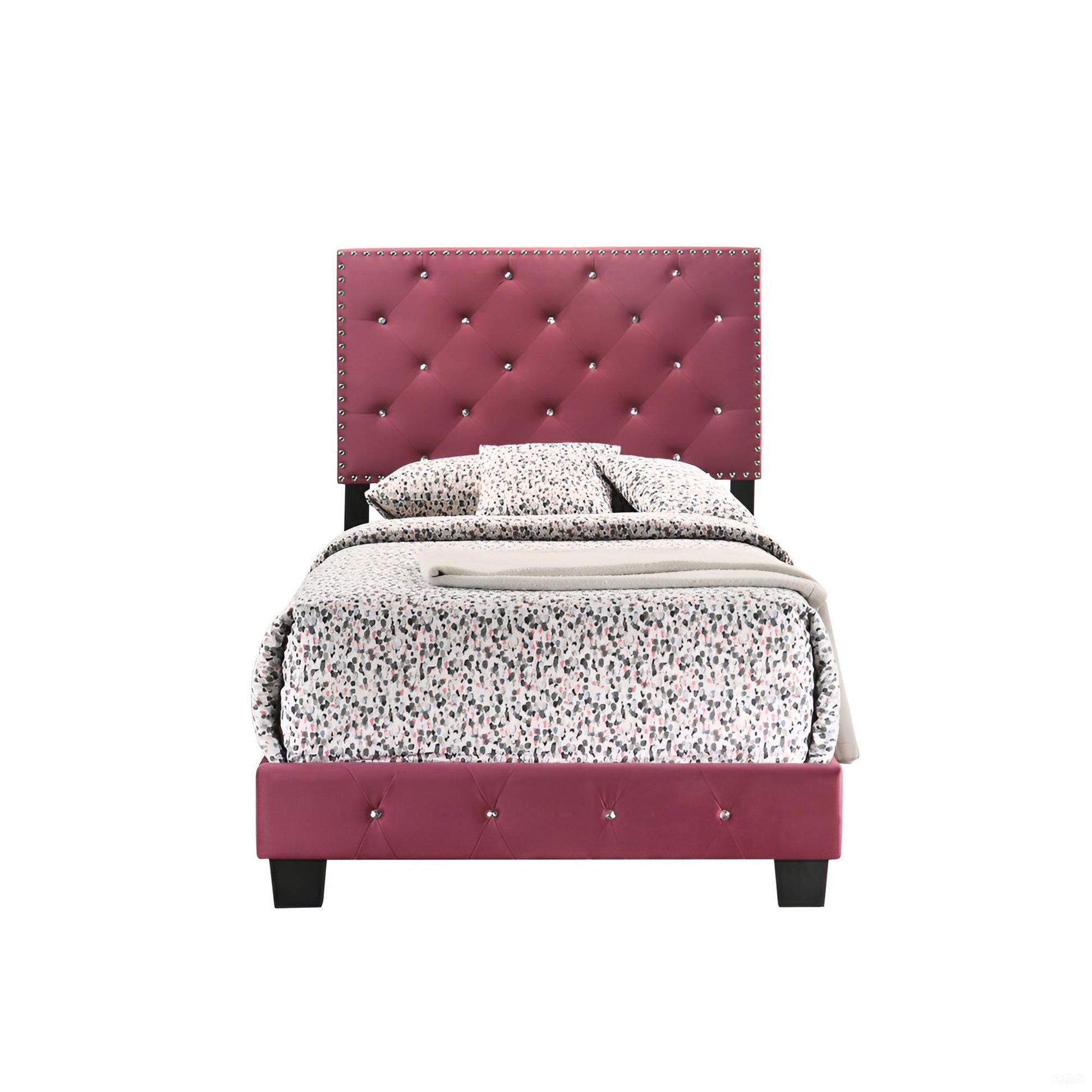 Twin Velvet Bed Cherry Finish - 47" x 42" x 77"