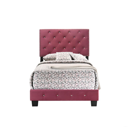 Twin Velvet Bed Cherry Finish - 47" x 42" x 77"