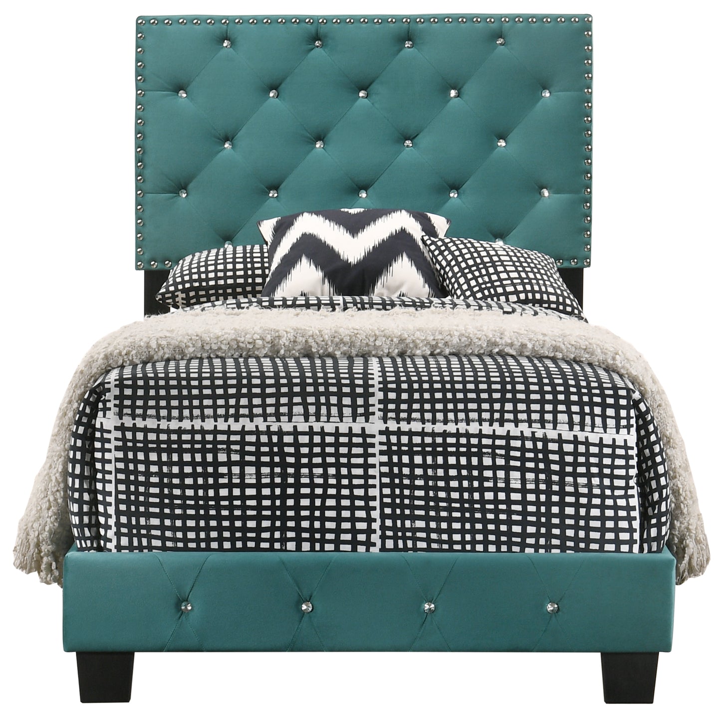 Green Velvet Twin Bed - Storage & Comfort for Bedroom