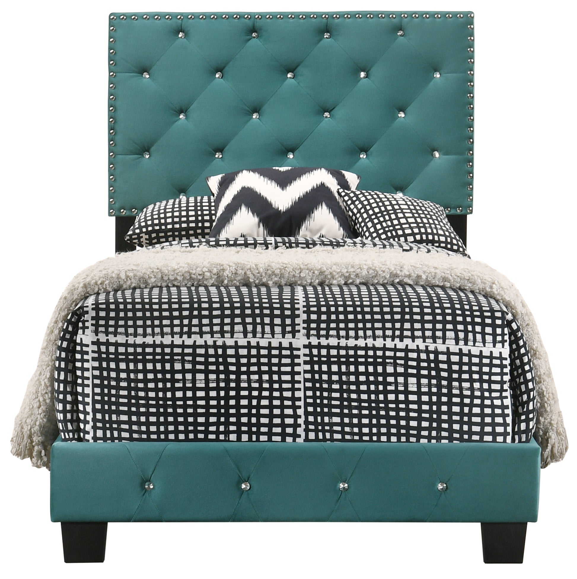 Green Velvet Twin Bed - Storage & Comfort for Bedroom