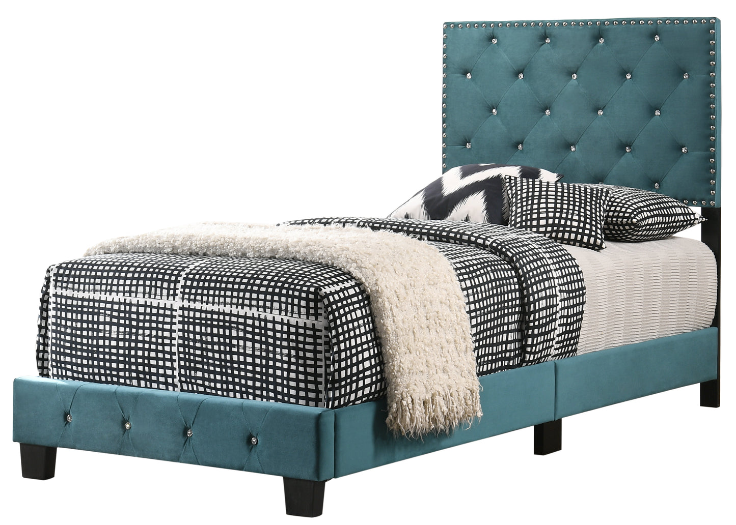 Green Velvet Twin Bed - Storage & Comfort for Bedroom