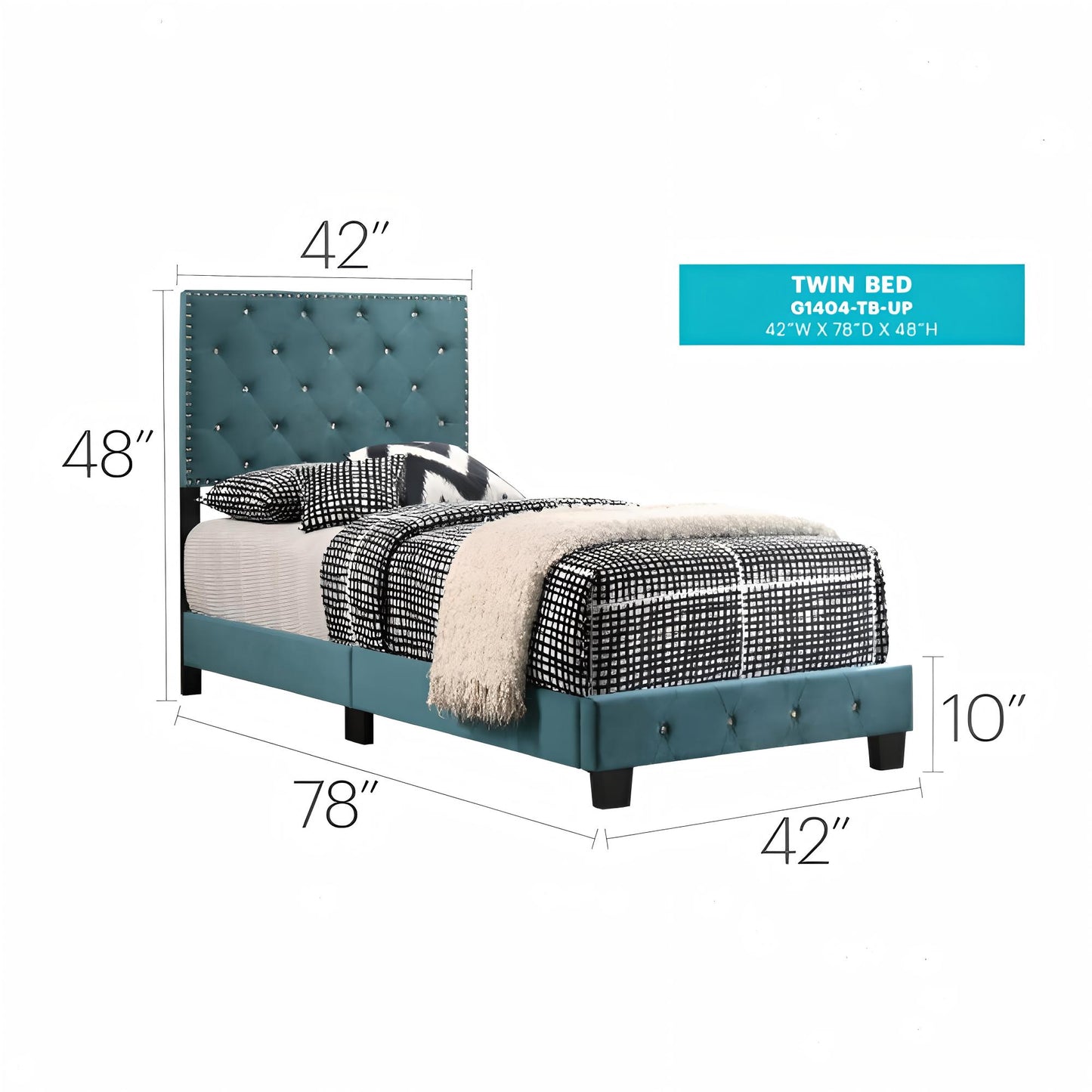 Green Velvet Twin Bed - Storage & Comfort for Bedroom