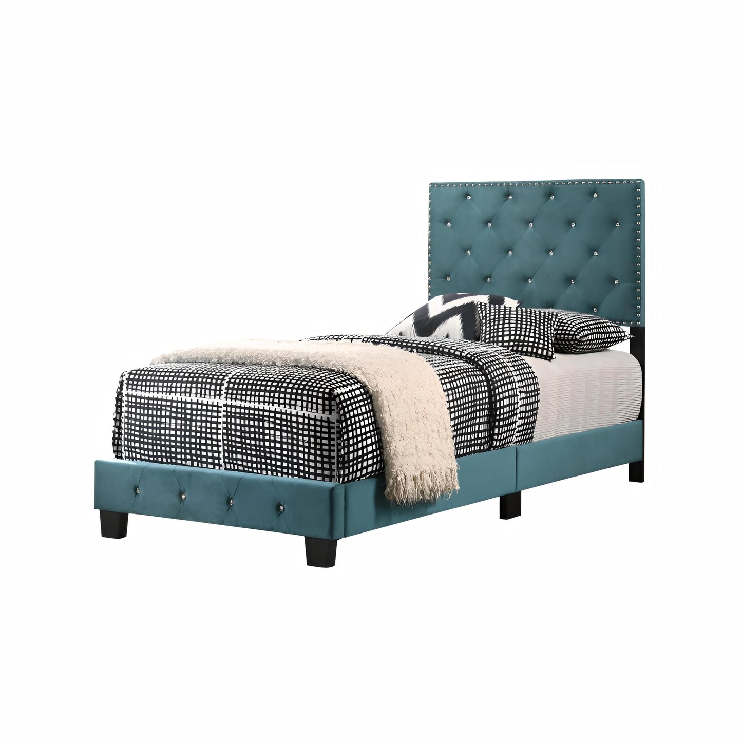 Green Velvet Twin Bed - Storage & Comfort for Bedroom