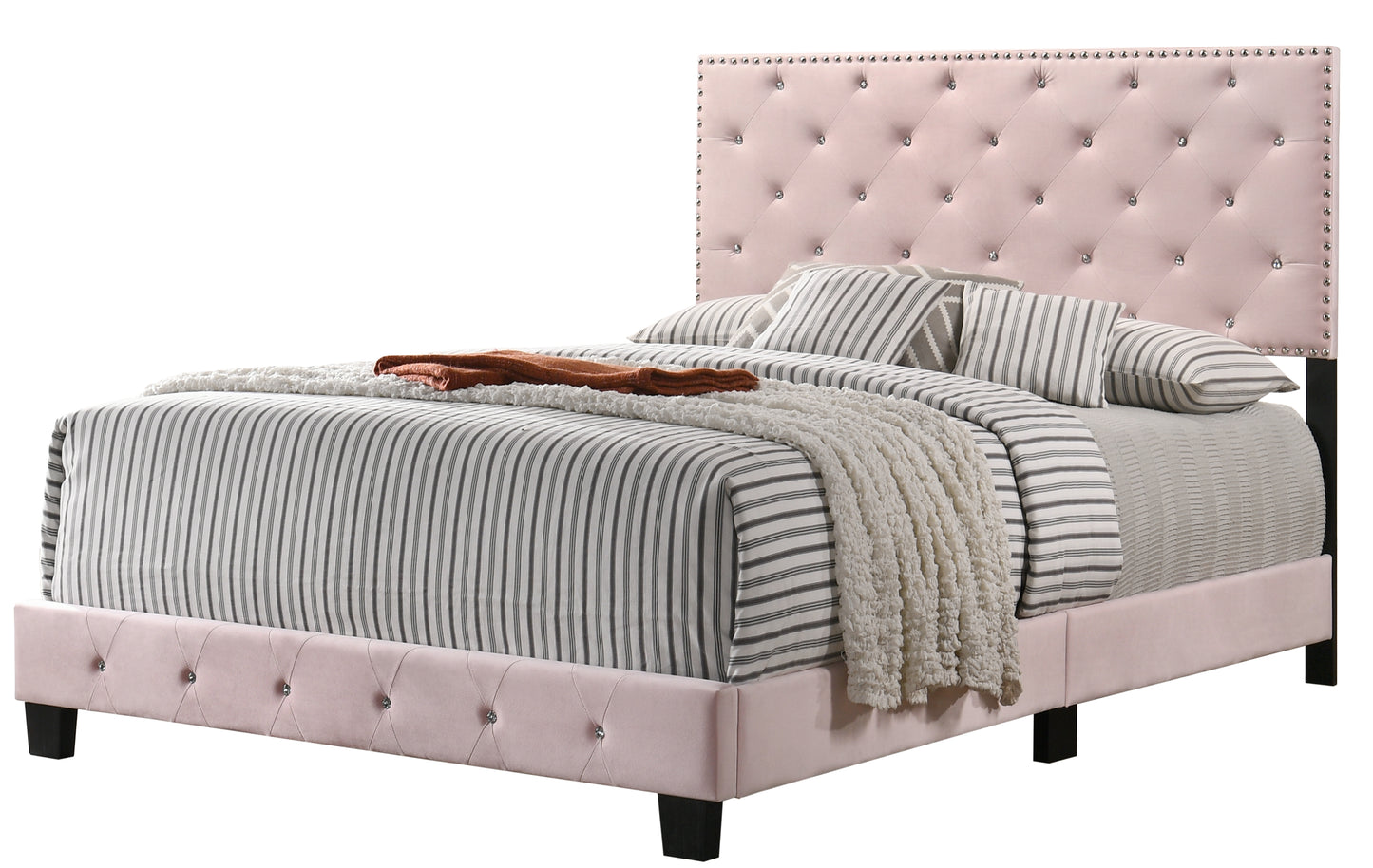 Full Pink Velvet Bed Frame - 48" x 77" D