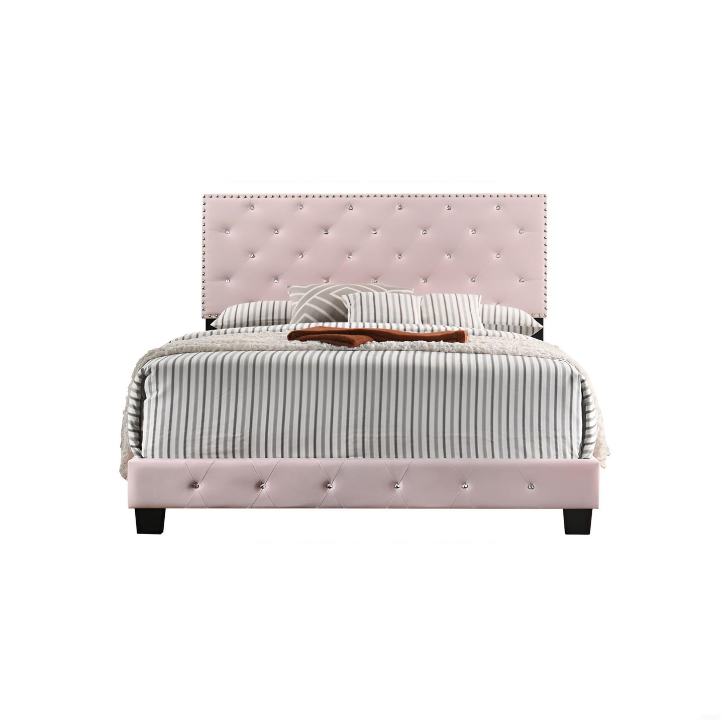 Full Pink Velvet Bed Frame - 48" x 77" D