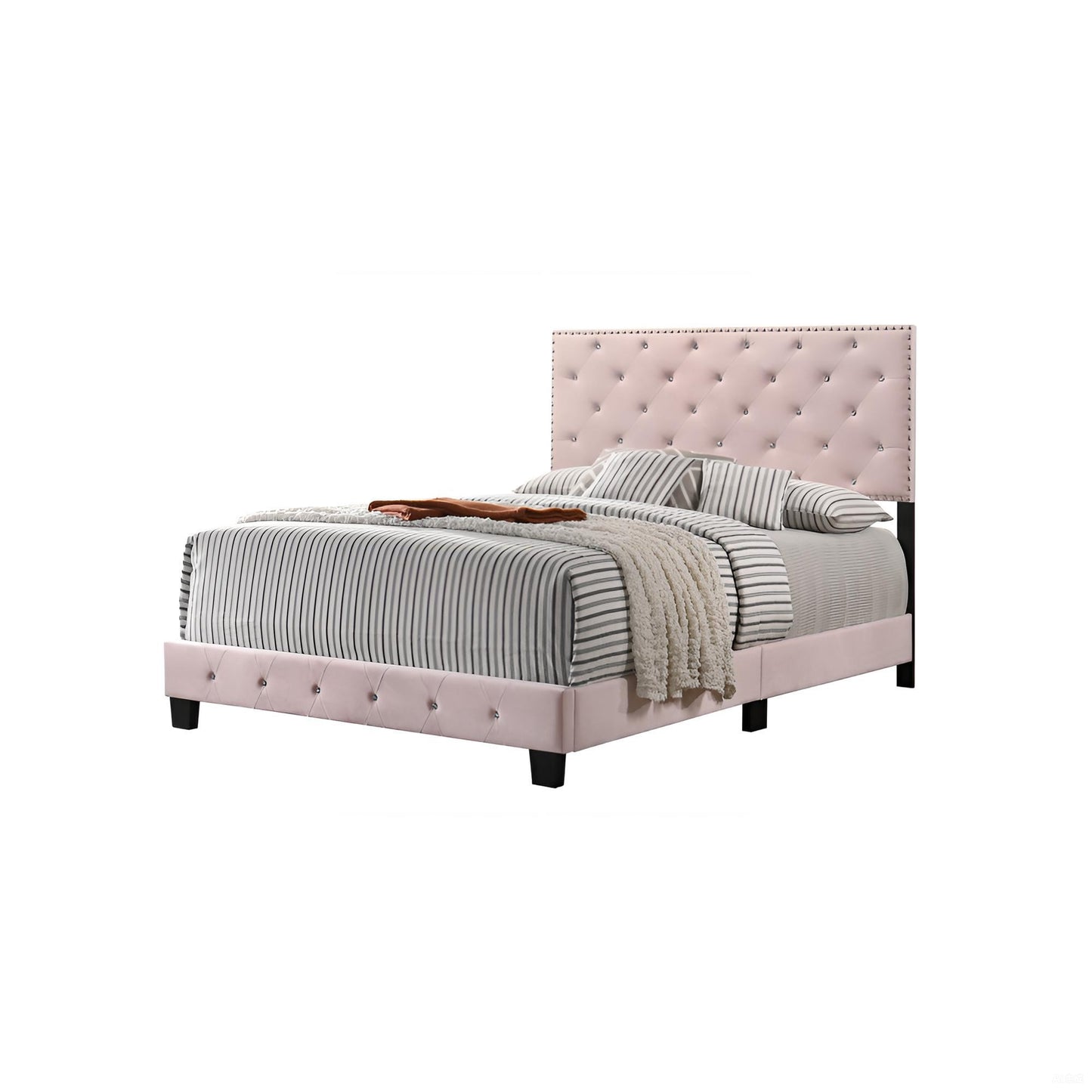 Full Pink Velvet Bed Frame - 48" x 77" D