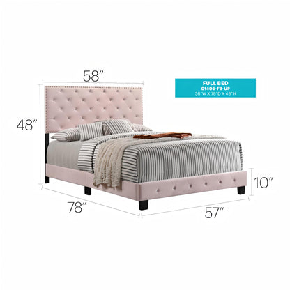 Full Pink Velvet Bed Frame - 48" x 77" D