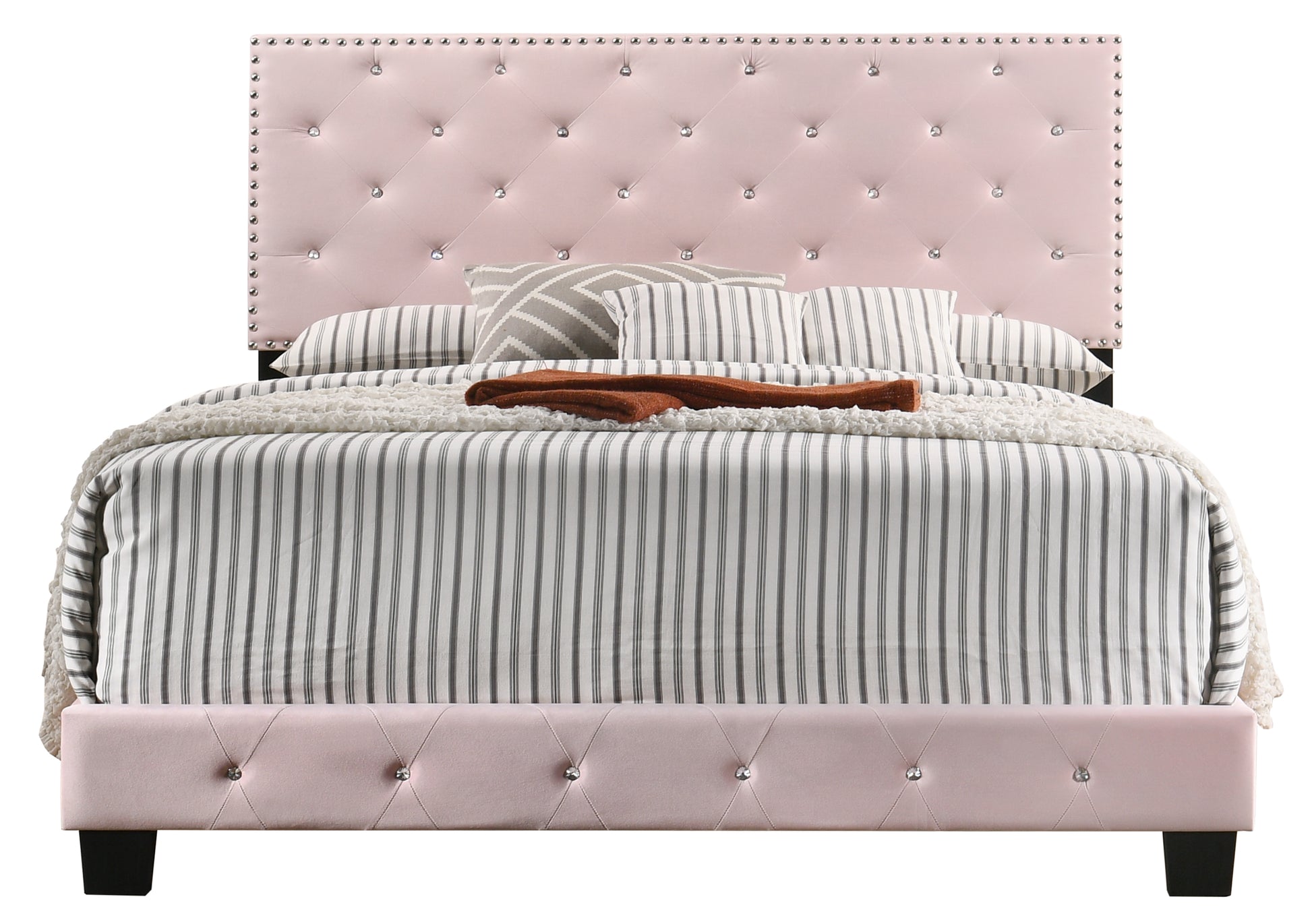 Pink Velvet Queen Bed - 64" W x 83" D