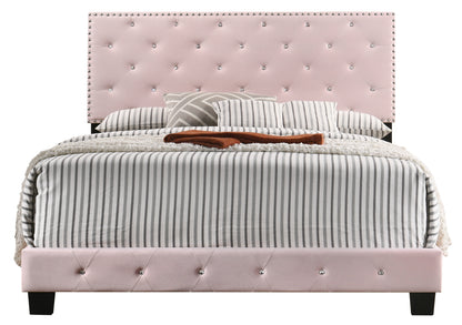 Pink Velvet Queen Bed - 64" W x 83" D